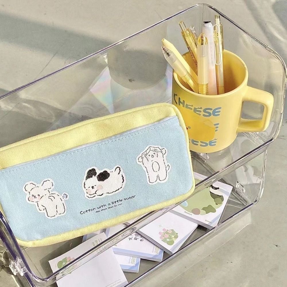Puppy Print Zipper Pencil Bag Multi-function Stationery Case Cute Storage Bag for Student School Supplies Large-capacity