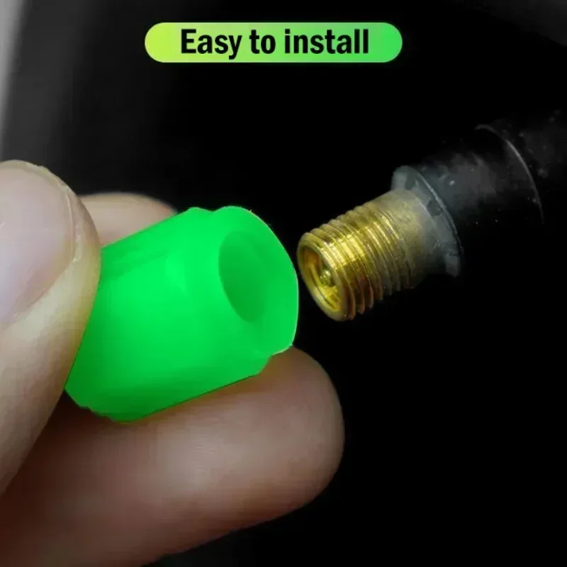 4 szt. Świecące nakładki na zawory opon fluorescencyjne nocne samorescencyjne świecące włókno opon kapelusz lekkie świecące skutery kolarstwo sportowe nakrętka zaworu