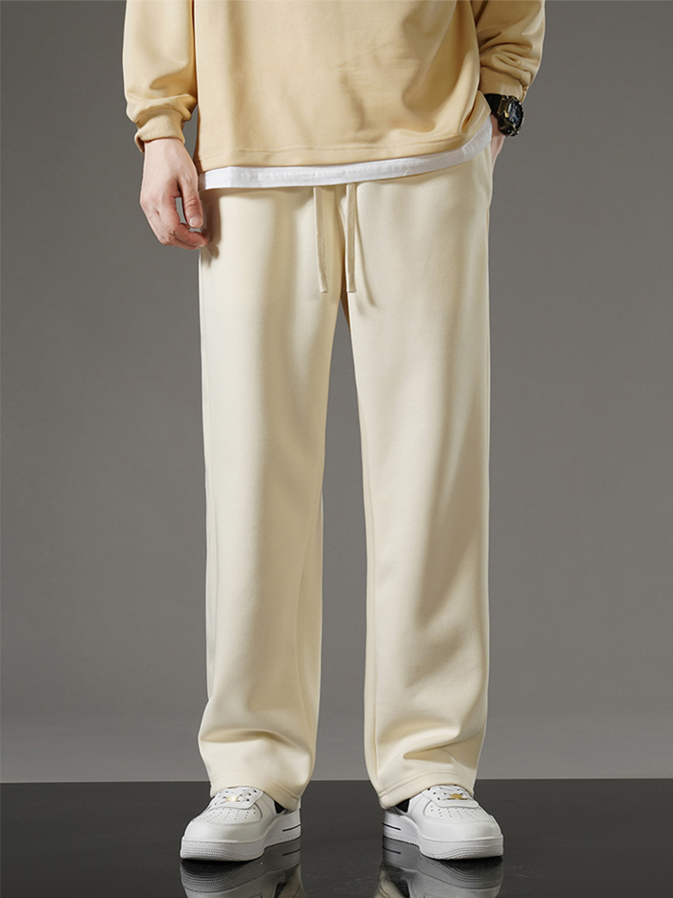 Pantalones de chándal para hombre, ropa deportiva de moda coreana con cordón, pantalones de chándal rectos de pierna ancha, pantalones sueltos informales de algodón para primavera y otoño