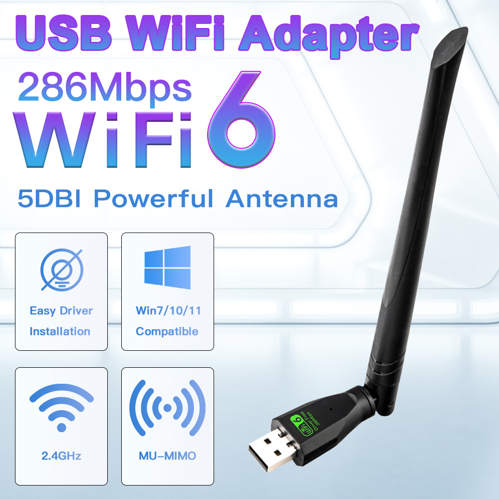 300 Мбит/с Wi-Fi6 USB-адаптер 2,4 ГГц Антенна сетевой карты Wi-Fi6 USB-ключ 802.11ax Беспроводной Wi-Fi-приемник для ПК Драйвер ноутбука Бесплатно