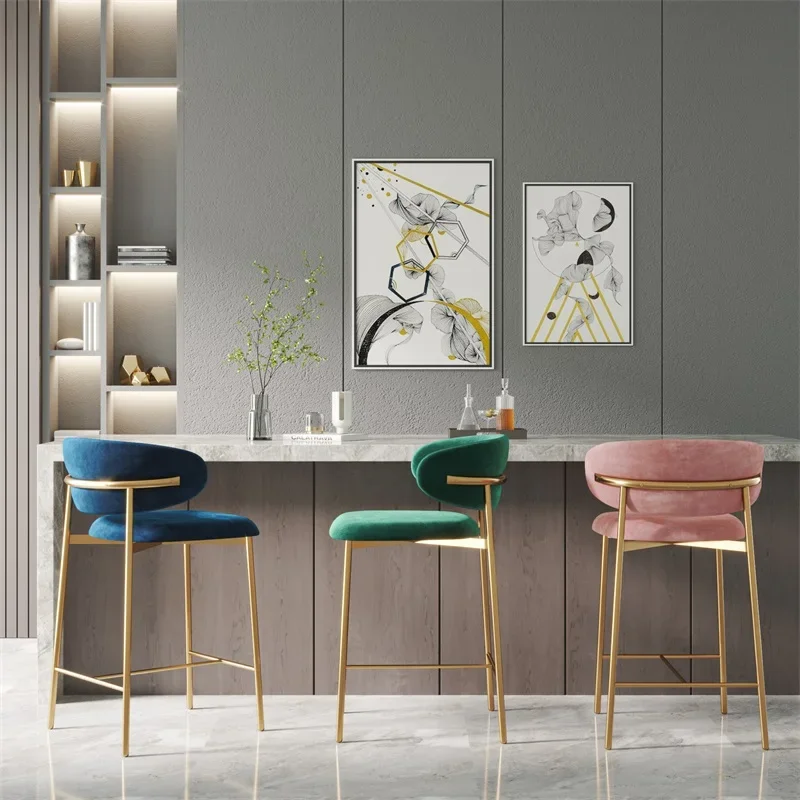 Backrest Ergonomic Bar Stools Nordic Metal Designer Reception Bar Chairs Green Relaxing Sgabello Cucina Living Room Furniture