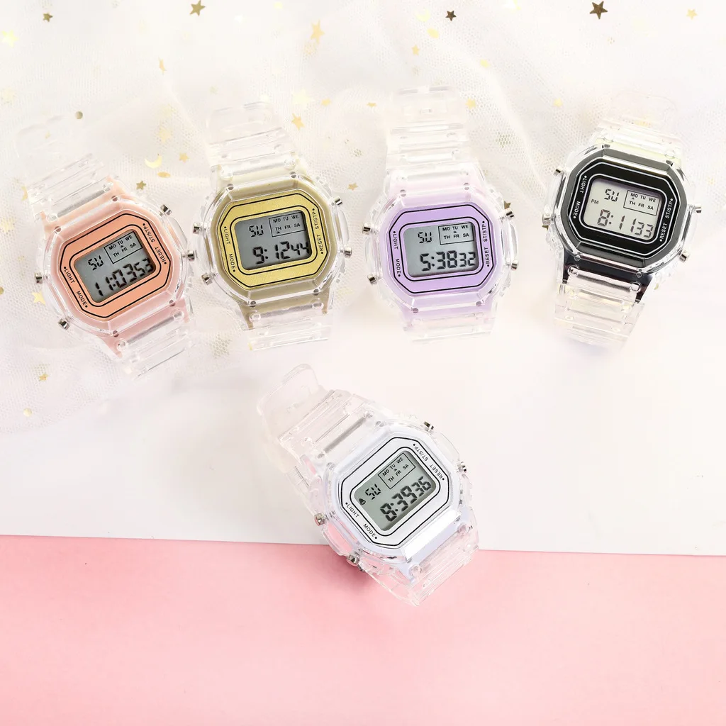 Moda crianças relógio simples led digital relógio casual transparente esporte relógio eletrônico meninos meninas relógio luminoso montre enfant