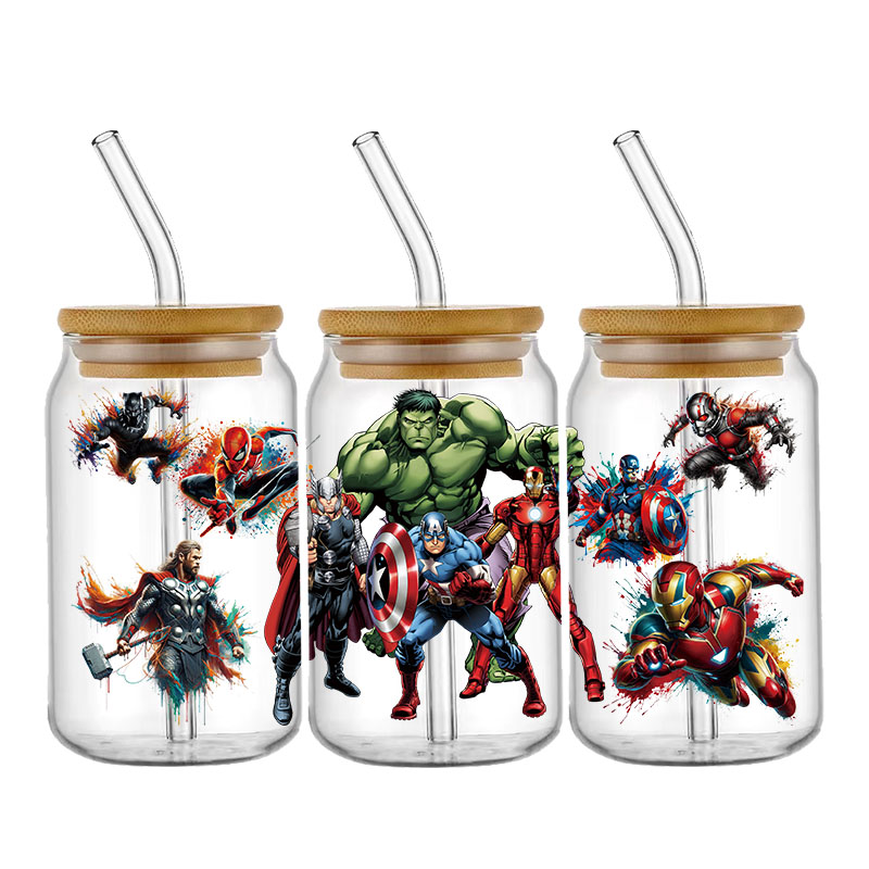 Disney Cartoon Avenger Hero Pattern UV DTF Transfer Sticker Waterproof Transfers Decals For 16oz Glass Cup Wrap Stickers