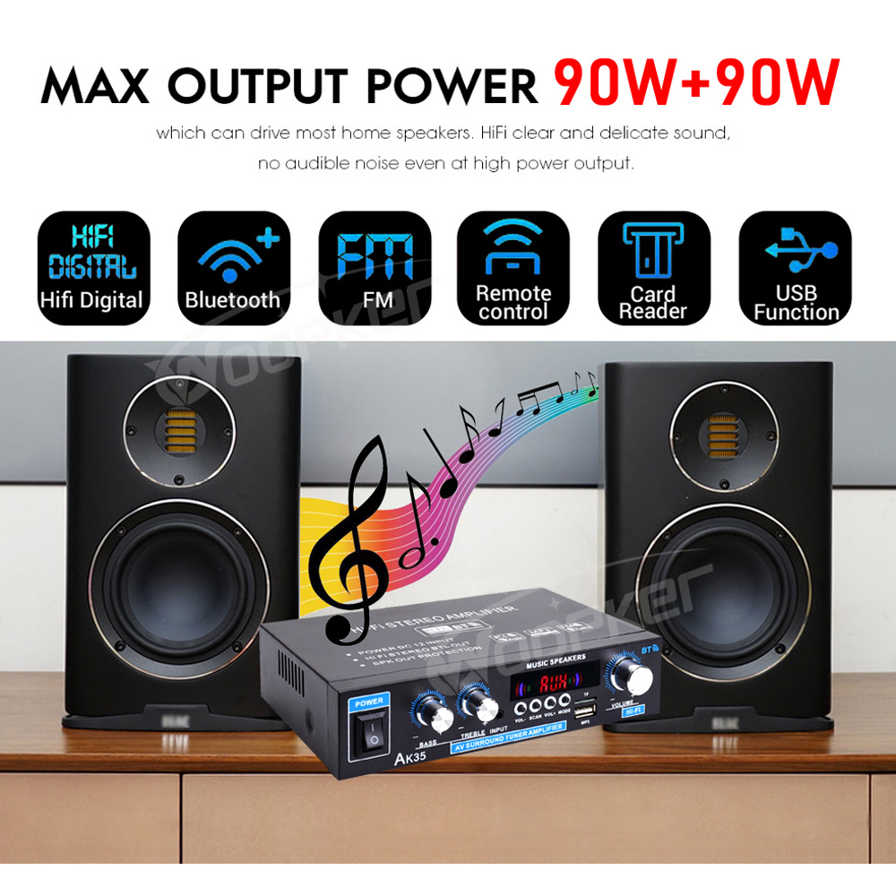 Woopker AK35 800W amplificadores digitales para el hogar 100-240V 12V potencia de Audio de graves Bluetooth AMP Hifi FM altavoces subwoofer