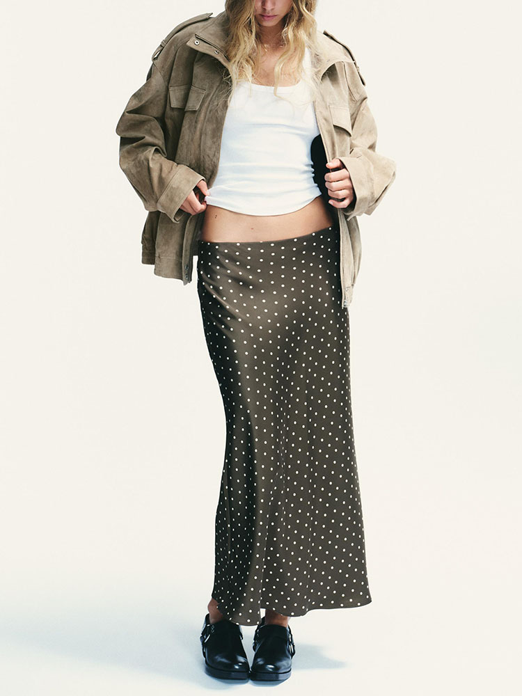 Saia Midi de Seda Satin Confortável e E para Mulheres, Nova Chegada de Outono, Estilo E, Design Chinoiserie Ten...