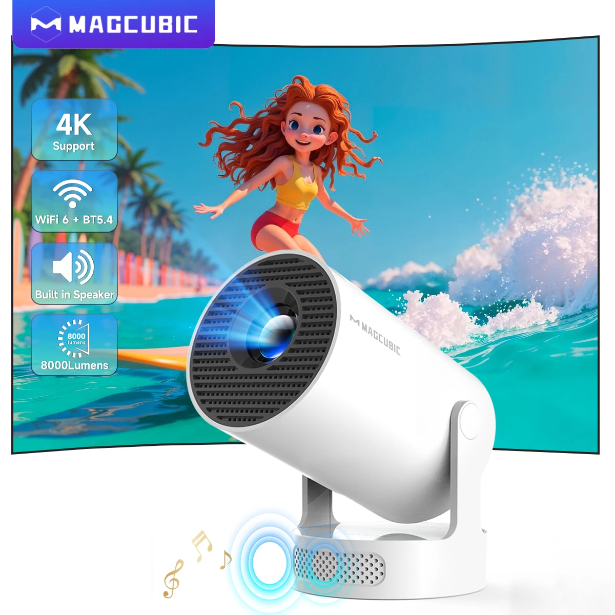 Magcubic HY300 Pro + Android11 proyector 8000 lúmenes 720P hogar de películas portátil al aire libre con altavoz de 5W WiFi6 BT5.4 HY300 actualizado