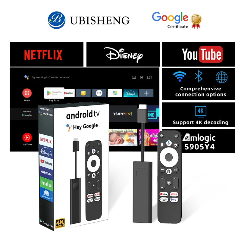 Dcolor GD1 google и Netflix Сертифицированный 4K Smart Android TV Stick с Amlogic S905Y4 2 ГБ + 16 ГБ Поддержка двухдиапазонного Wi-Fi 2,4G/5G