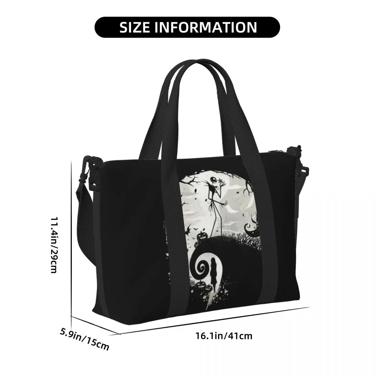 กระเป๋าเดินทางสำหรับชายหาดยิมแจ็คความจุขนาดใหญ่สำหรับผู้หญิง skellington ลายการ์ตูนตามสั่ง