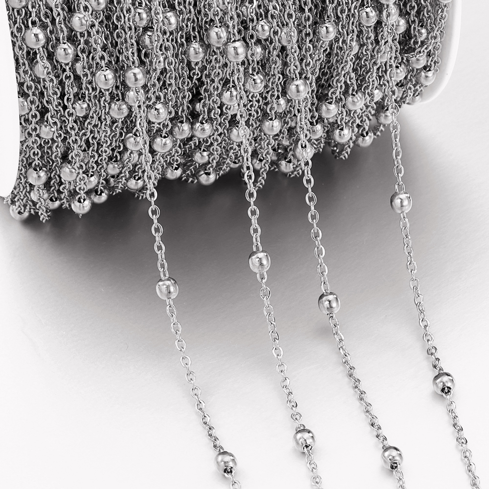 โซ่ลูกปัดสแตนเลส 1 เมตรสําหรับทําเครื่องประดับ DIY