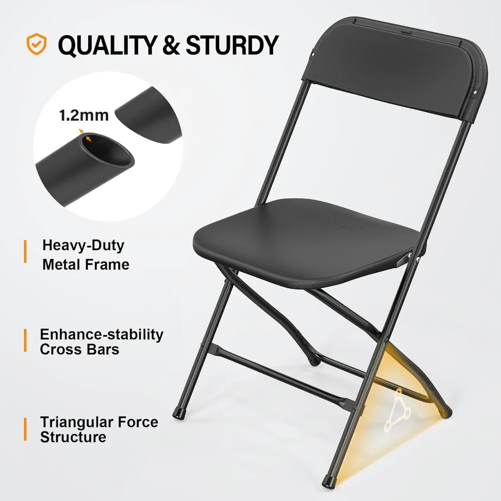 10 Pack Plastic Folding Chair, Indoor Outdoor Portable Stackable Commercial Seat with Steel Frame 350lb.