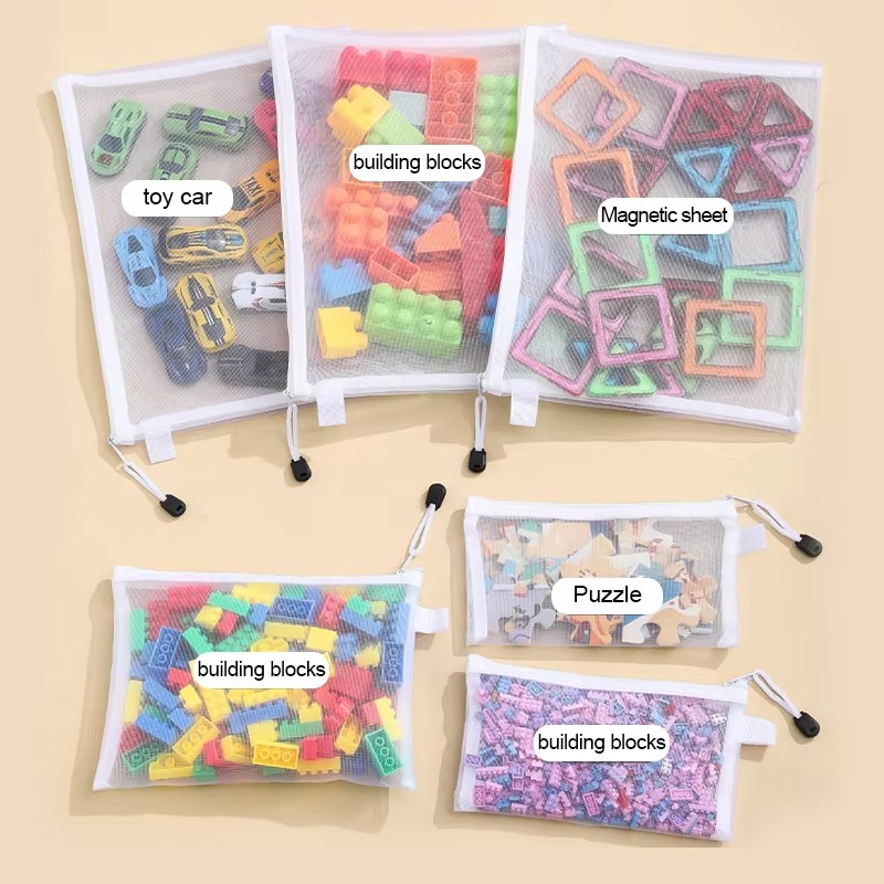 Kinder Puzzle Baustein Spielzeug Aufbewahrung Klassifizierungstasche transparenter Reißverschluss Netzbeutel Aufbewahrungswerkzeuge Kosmetik Organisation