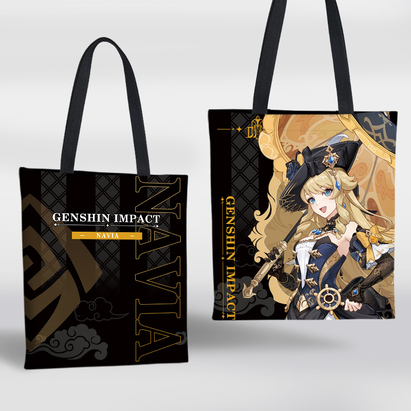 Spiel Genshin Impact Doppelseitiges Muster Design Charakter Canvas Tasche Supermarkt Einkaufstasche Furina Arlecchino Kinich Mu soi