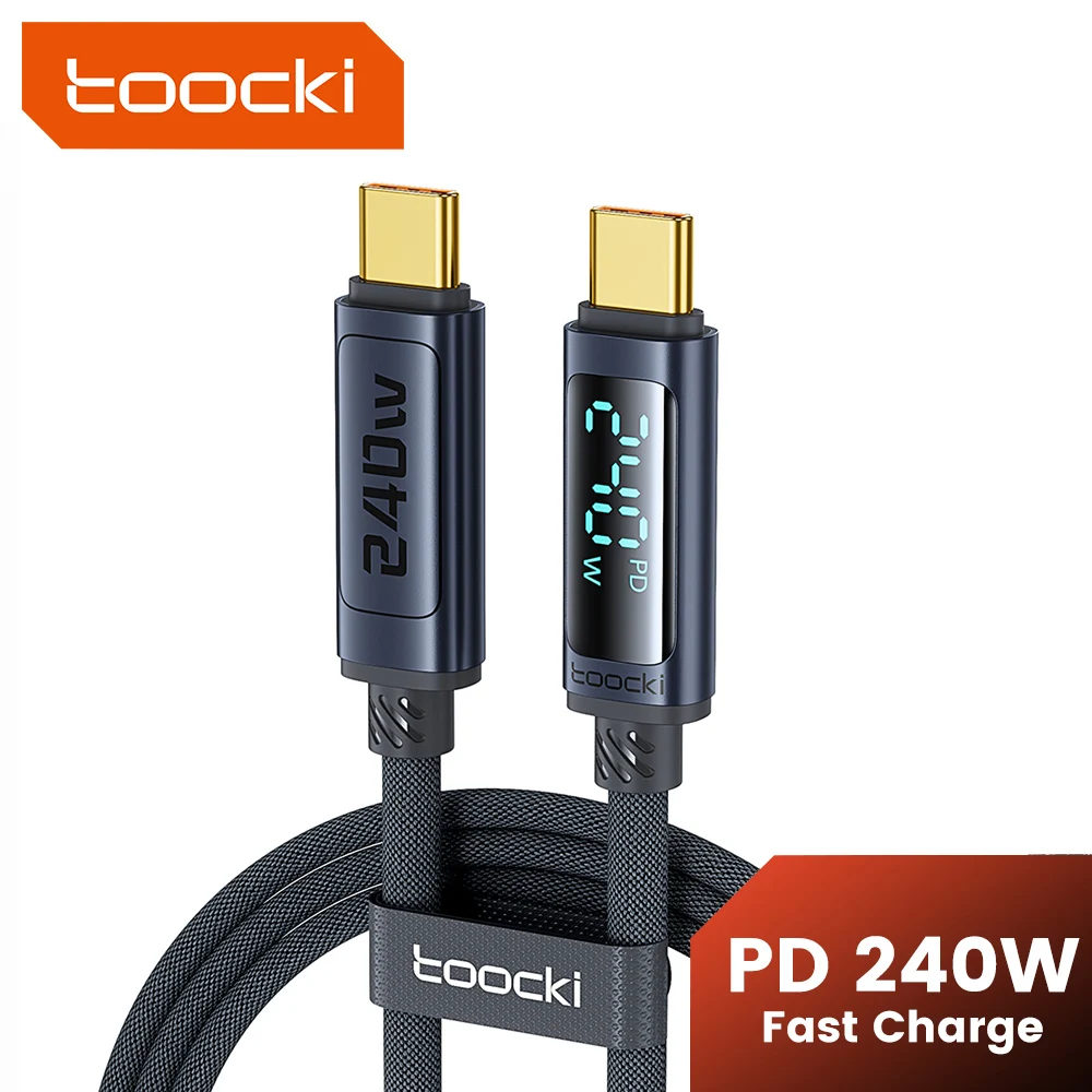 Toocki 240W USB C a USB C Cable LED Digital PD3.1 QC4.0 Cable Dual C de carga rápida para iPhone 15 Pro Macbook 480Mbps Cable de datos