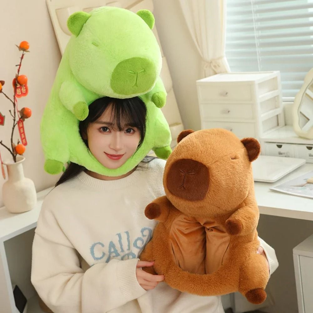 ตุ๊กตาตุ๊กตา Capybara ตุ๊กตาผมหมวกหนา Capybara HEAD Mask Collection Soft Plush สัตว์หนูหมวกเด็กของขวัญ