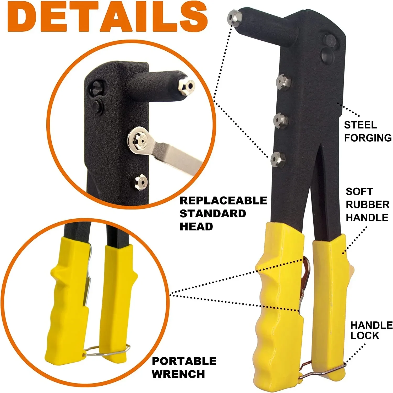 Conjunto de rebitador resistente, pistola de rebite pop e 150 peças kit de sortimento de rebites cegos ferramentas manuais ferramenta de porca de rebite