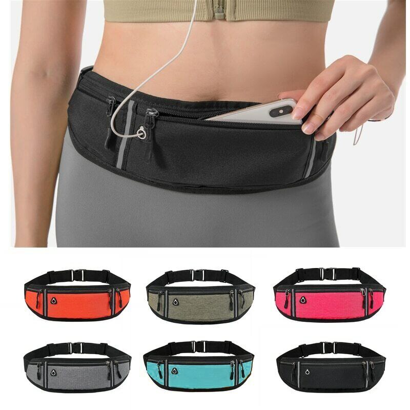 Wasserdichte, leichte, reflektierende Streifen-Taillen-Gürteltasche für Fitnessstudio, Sport, Laufen, Gürteltasche, verstellbare elastische Riemen