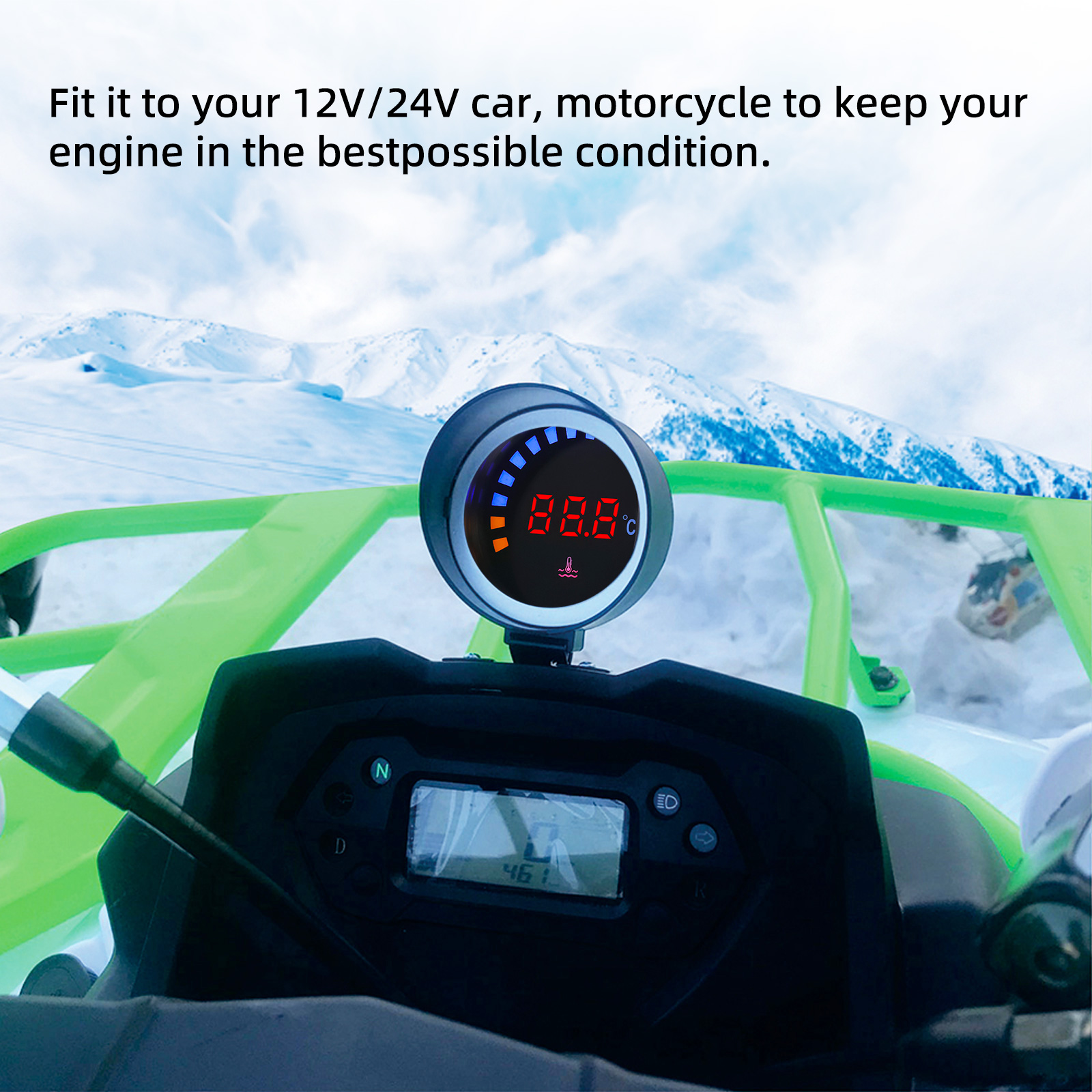 車の水温計,LEDライト付きアダプター,レーシングカー用センサー,1,8 npt,10mm, 26〜34mm, 12 v,24v
