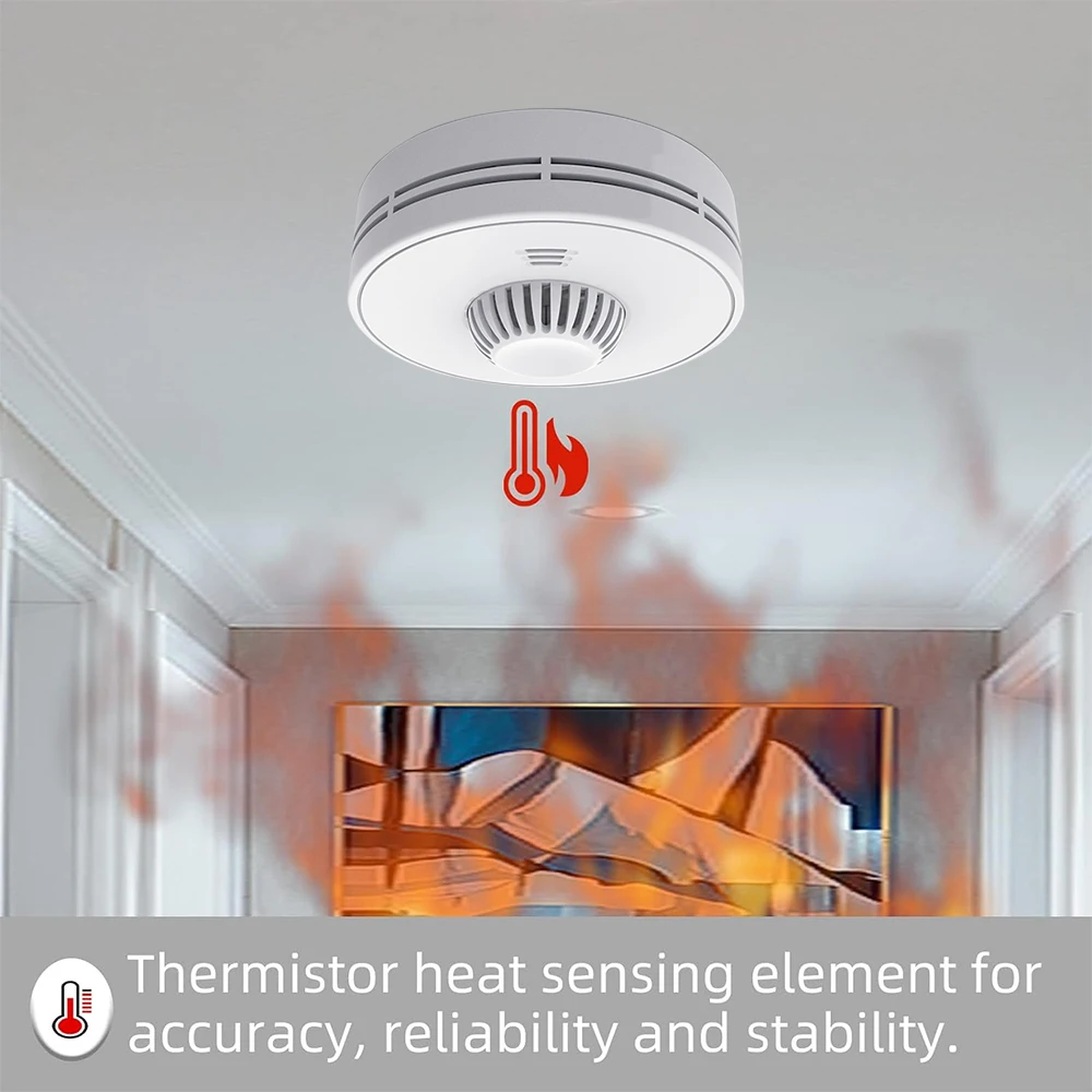 V-COME WiFi Heat Alarm with Sealed 10-Year Li-Battery, Wi-Fi Smart Heat Detector with Tuya App control, CE BS 5446-2, VH01W