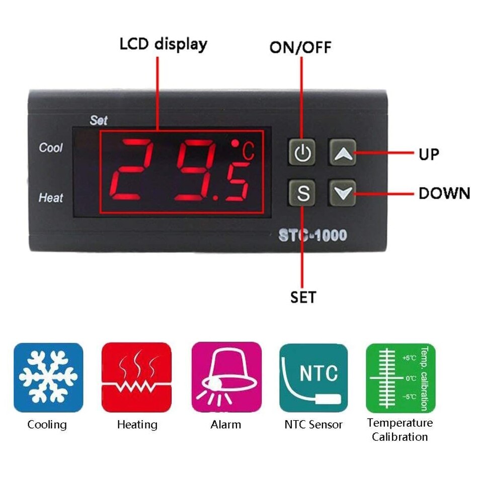 1/2p STC-1000 Digital LED Temperature Controller Heating Cooling Centigrade Thermostat 2 Relays Output NTC Sensor Probe 110-220v
