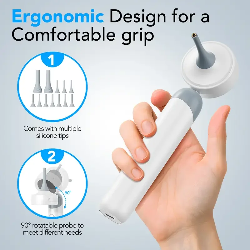Smart Ear Camera Endoscope 90° Rotatable Head for Easy Viewing 1080P HD Camera with 12 Replacement Heads Included /Nose /Skin