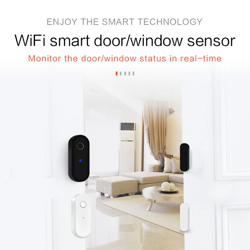 Tuya Smart WiFi Door Sensor Open Close Detector Black White Smartlife App Control Notification Compatible with Alexa Google Home