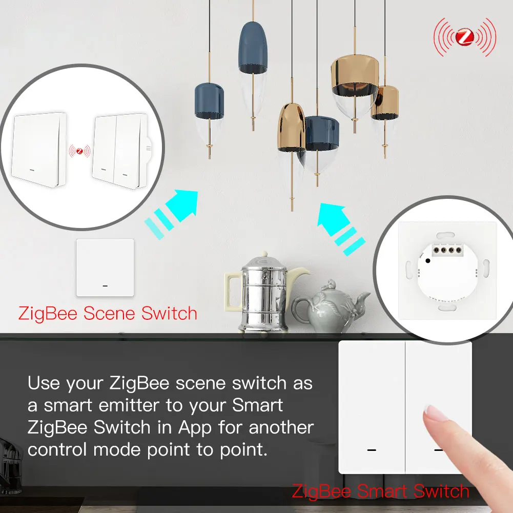 송신기 키트가 있는 MOES Tuya ZigBee 조명 스위치, 중성선 없음 정전용량 필요 없음 Alexa Google 홈 스마트 라이프와 함께 작동