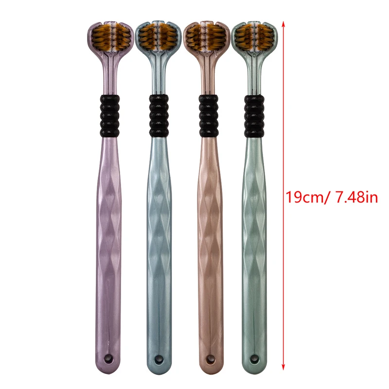 2pcs 3D 스테레오 삼면 칫솔 울트라 파인 부드러운 머리카락 성인 칫솔 혀 스크레이퍼 구강 케어 360 °   치아 청소 브러쉬