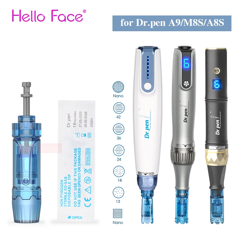 Dr. Bút A9 Kim Derma Bút M8S Lưỡi Lê Hộp Mực MTS Microneedling 12 18 24 36 42 Pin Nano Đầu Kim Chống-Dòng Chảy Ngược Thiết Kế