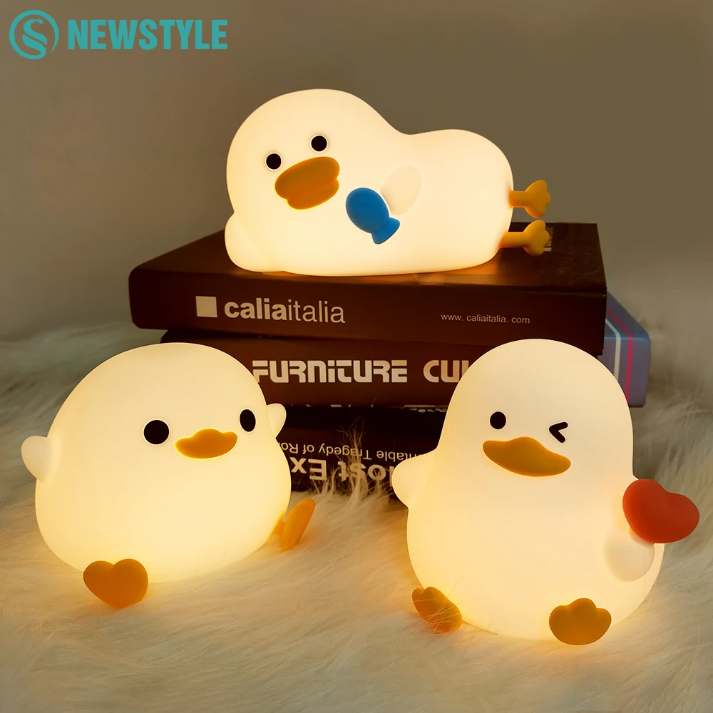 Simpatico anatra in silicone LED luce notturna dimmerabile vivaio squishy ricaricabile temporizzazione lampada da notte per il sonno del fumetto per l'arredamento della cameretta del bambino