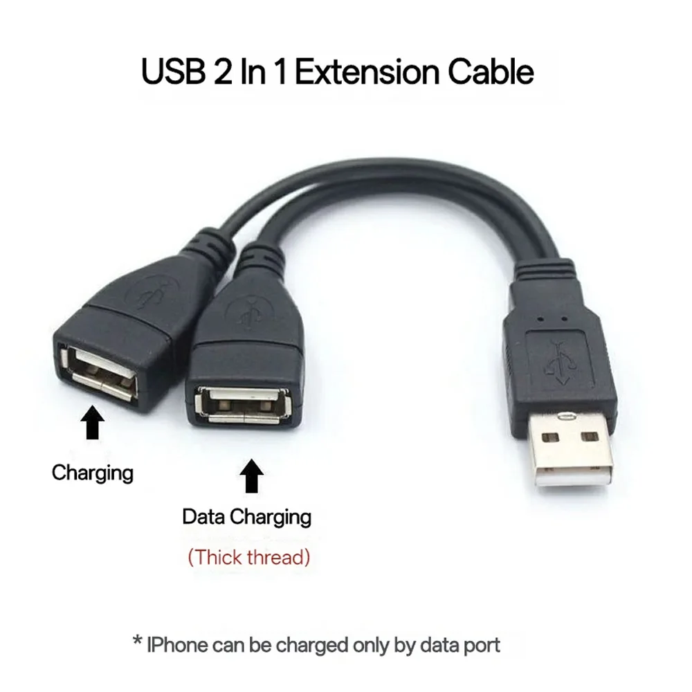 Cable de extensión de 1 macho a 2 hembra, divisor USB 2,0, Cable Y, convertidor adaptador de corriente para PC, carga de transmisión de datos de coche