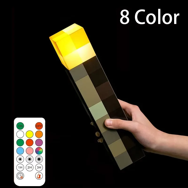 MC Game Brownstone lámpara de antorcha LED 8 colores luz de noche LED lámpara de mesa decorativa para dormitorio carga USB con hebilla juguetes para niños regalos