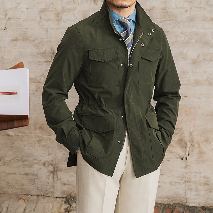 Chaqueta de cuello Vertical ligera para hombre, ropa de caza Retro, impermeable, tres, primavera y verano, cintura media colgante, M65, británica