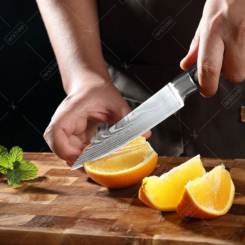 WXCOO มีดครัวมีดเชฟญี่ปุ่น Santoku Slicing Utility Meat Cleaver Butcher มีดแกะสลัก Sheath มีดทําอาหาร
