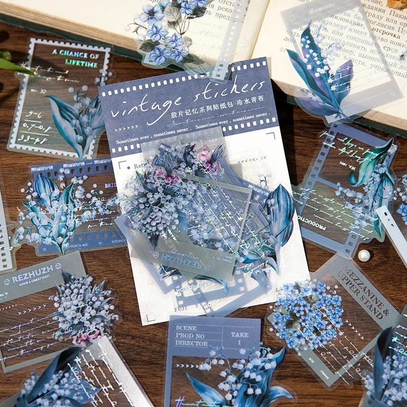 20 個ペットレトロフィルム DIY スクラップブッキング装飾ジャンクジャーナル透明用品ステッカー花ステッカー文房具 120*85 ミリメートル