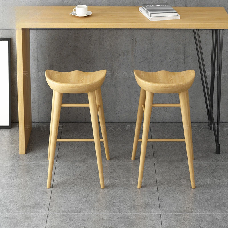 Nordic ไม้เก้าอี้บาร์เฟอร์นิเจอร์ร้านกาแฟไม้เคาน์เตอร์เก้าอี้ห้องครัวสูงสตูลเท้า Commercial Checkout ที่นั่ง