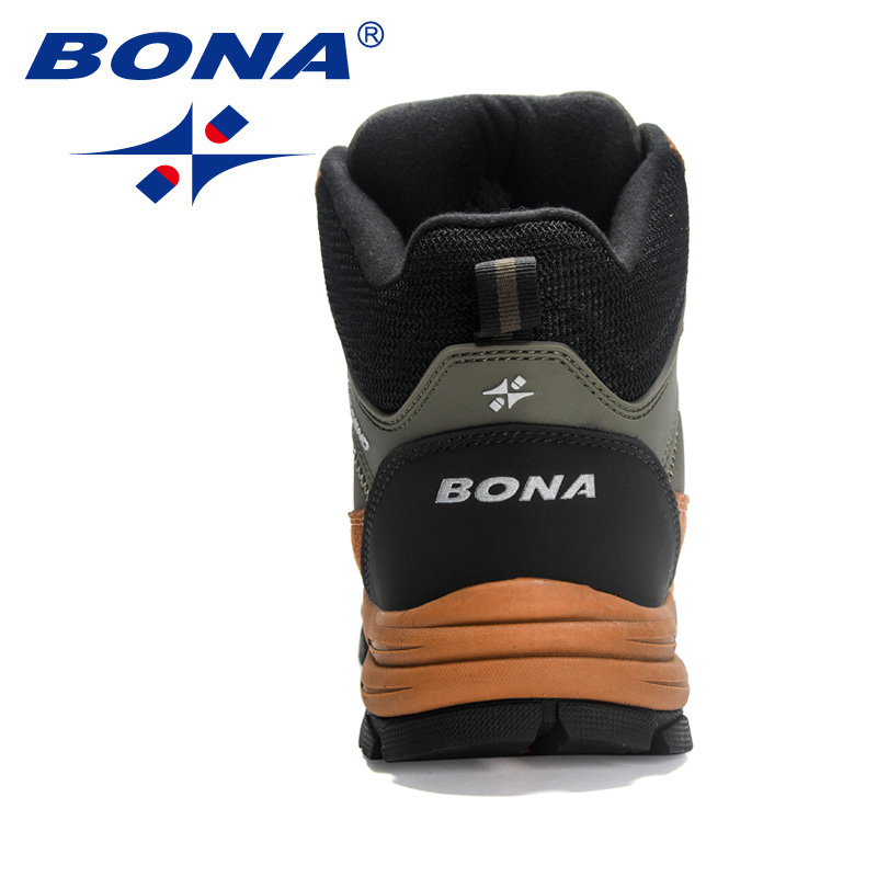 Bona novos designers homem de pelúcia botas de neve quentes camurça alta qualidade caminhadas sapatos homens inverno ao ar livre trekking botas de montanha