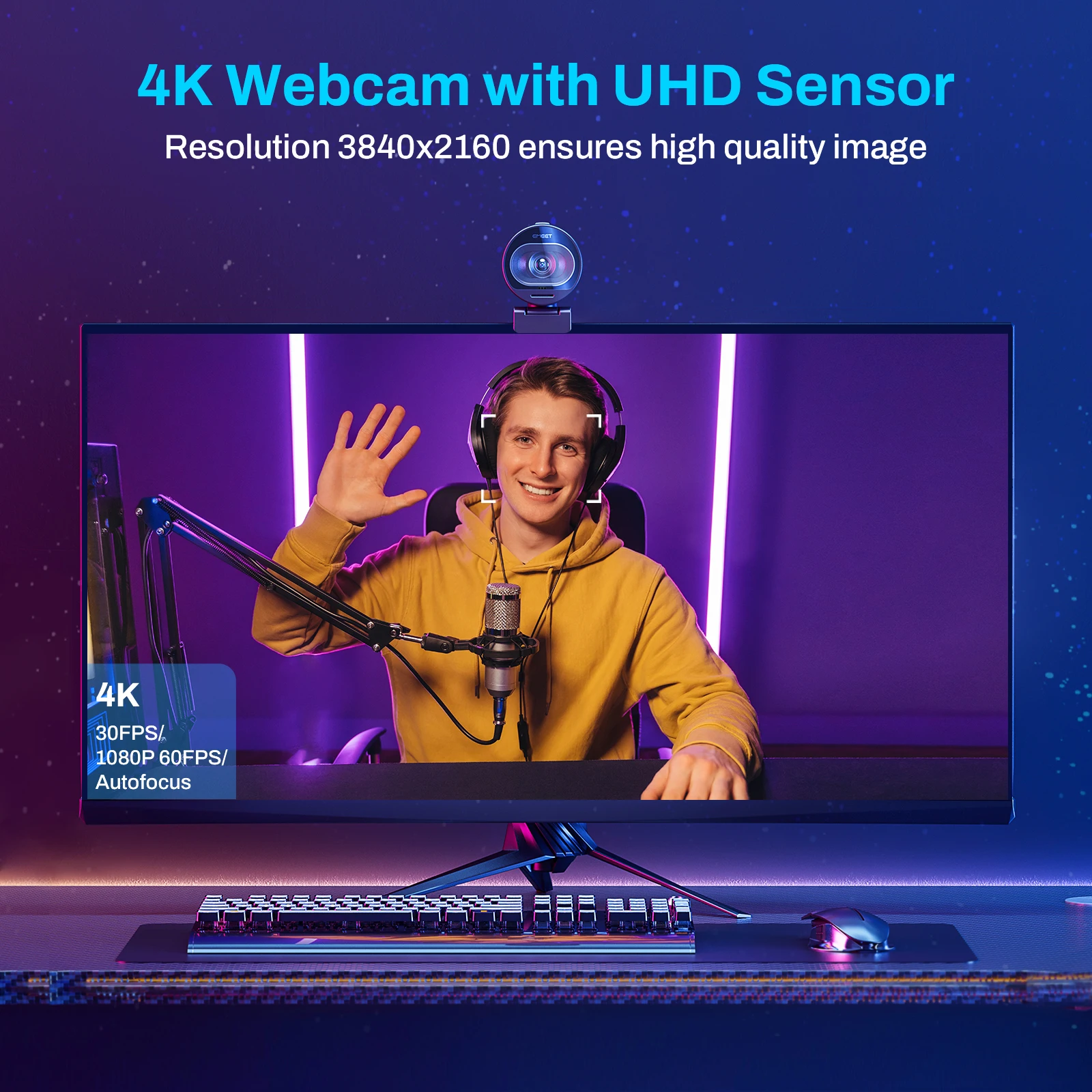 ウェブカメラ 4K ストリーミング Web カメラ 1080P 60FPS USB カメラ EMEET S600 オートフォーカス リビング ストリーム カメラ マイク付き Tiktok/YouTube用