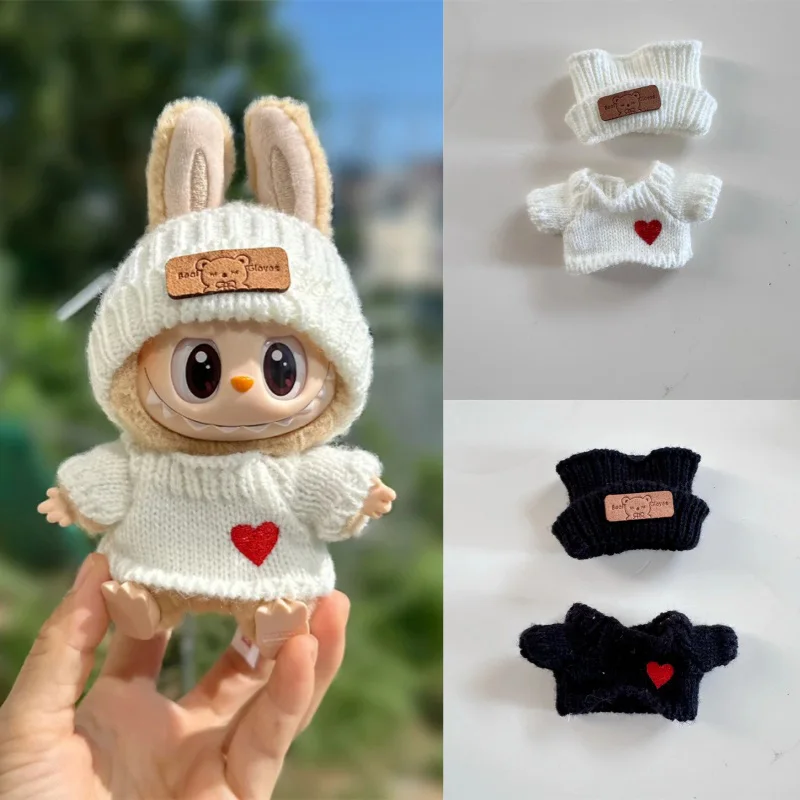 Niedlicher modischer Pullover-Anzug mit Hut, supersüßer Labub-Anzug voller Liebe, einfacher Freizeitkleidungsanzug, Nischen-All-Match-Kleidungsanzug