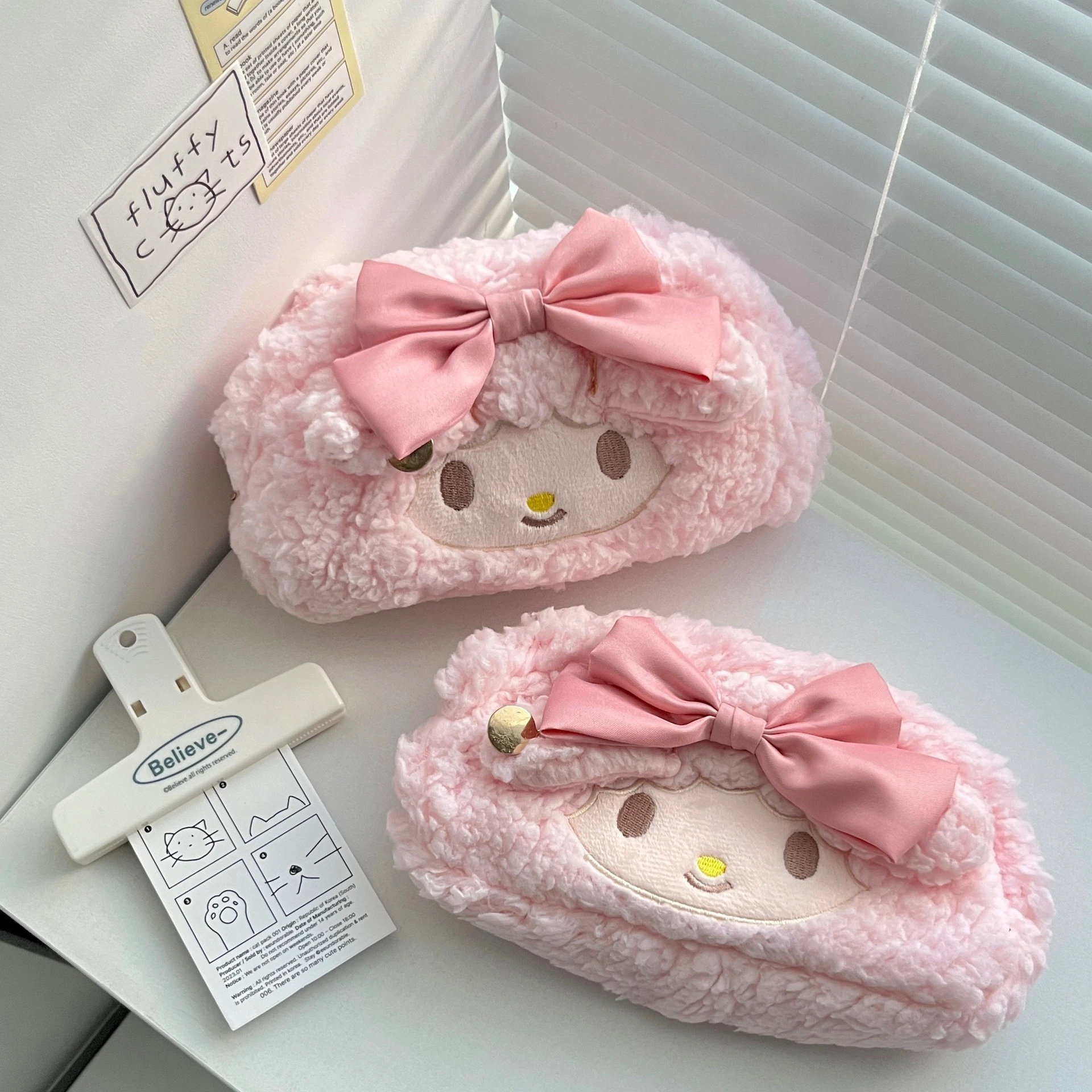 Astuccio per pianoforte in peluche di agnello sanrio per ragazze, simpatico sacchetto di cancelleria per cartoni animati di grande capacità, borsa per trucco di alta bellezza borsa kawaii