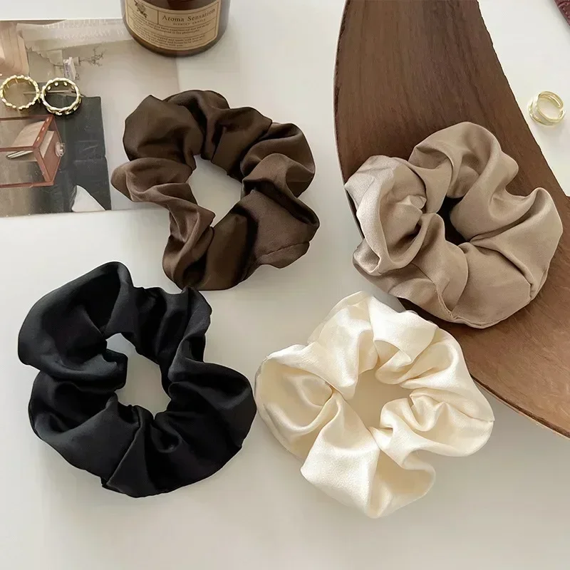 1/3 pçs vintage seda cabelo scrunchies elásticos faixas de cabelo cor sólida feminino meninas headwear rabo de cavalo laços corda acessórios para o cabelo
