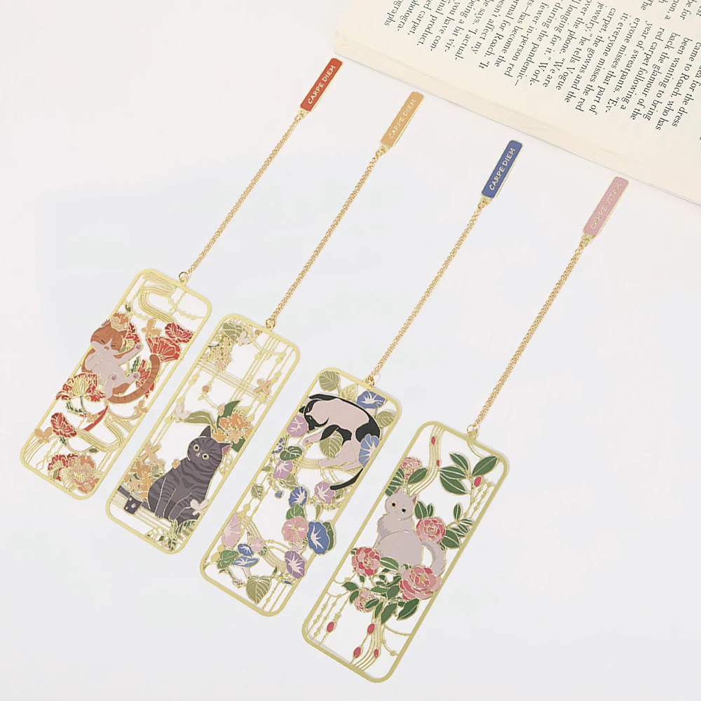 Marcapáginas de gato encantador, marcapáginas de Metal de latón, estilo clásico bonito, regalo para estudiantes, marcapáginas hueco Cultural y creativo, 1 ud.