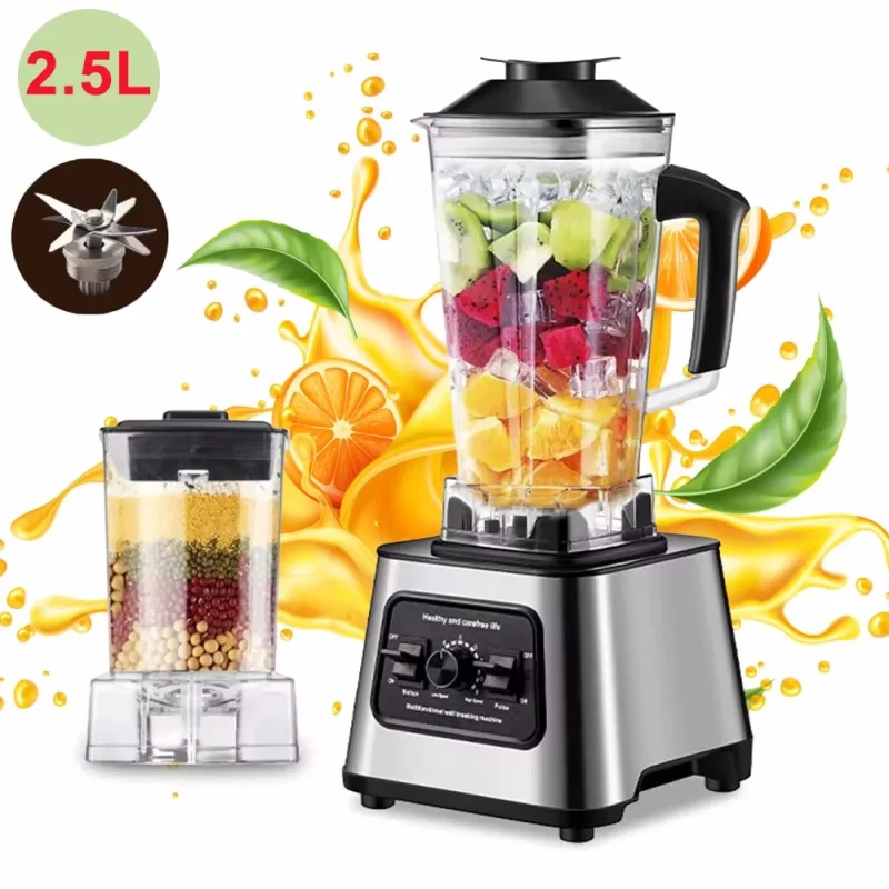 Mocny blender 6000W, mikser, wyciskarka do soków, blender do smoothie, blender stołowy, pojemnik 2,5L, robot kuchenny, blender do lodu, orzechów i owoców.