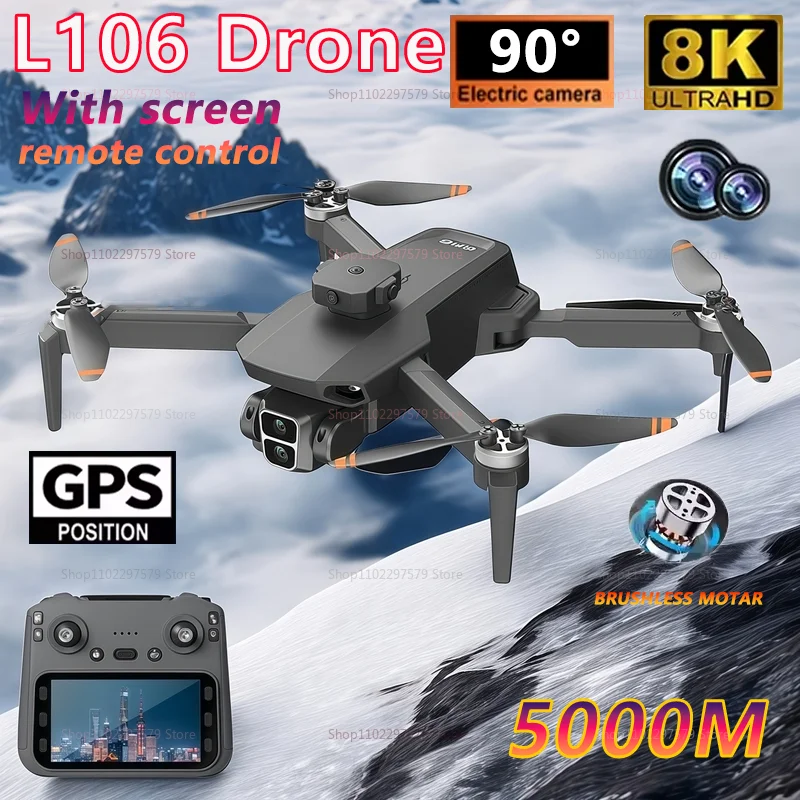 L106 8k hd câmera dupla drone 5g fpv motor sem escova evitar obstáculos controle remoto com tela para fotografia aérea presentes