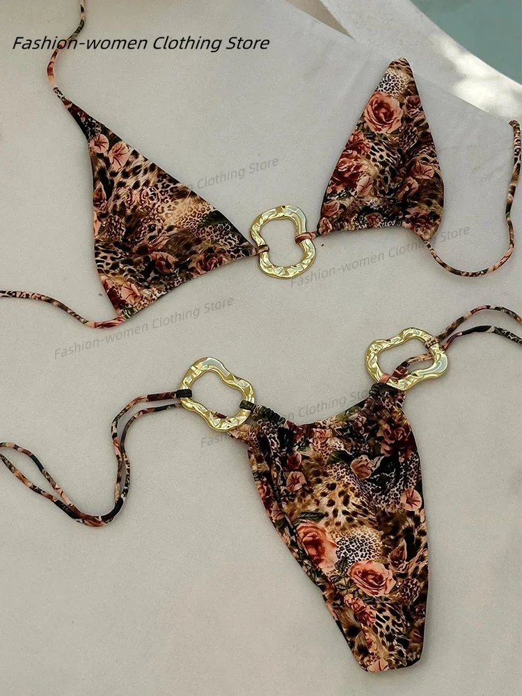 2024 新ローウエストセクシーな女性水着女性水着ビキニセットプリントストラップブラジル Tバックビーチウェア水着 biquini