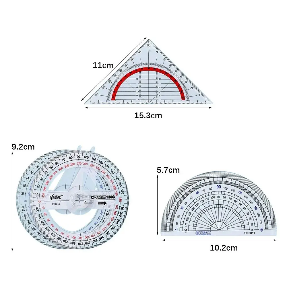Transparent 180/360 Degree Protractor Creative Triangle/Half Round Plastic Angles Measuring Ruler for Geometry Drawing Design