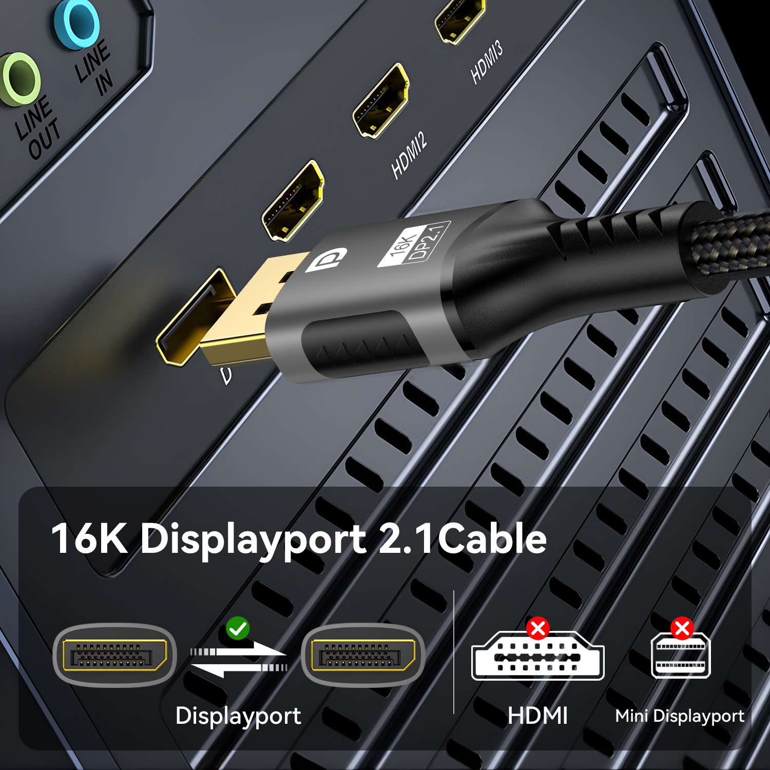 16K DP 2.1 8K @ 120 Гц 4K @ 240 Гц 80 Гбит/с HDR Видео Аудио Displayport Кабель Порт дисплея для ноутбука ТВ Xbox Проектор Игровой монитор
