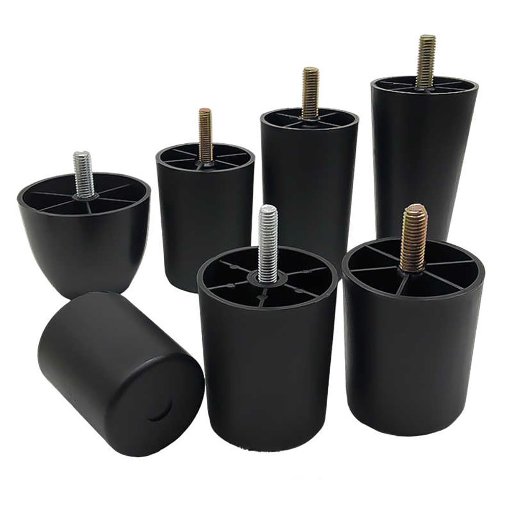 Pernas redondas cônicas de plástico preto para móveis, pés altos 25-180mm, almofada antiderrapante com haste de rosca m8 m10 para sofá e cadeira