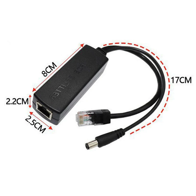 POE-Splitter 24 V/48 V auf 12 V/5 V IEEE 802.3af-Ausgang Power Over Ethernet Splitter-Adapter Sicherheitssystem (Plug and Play)