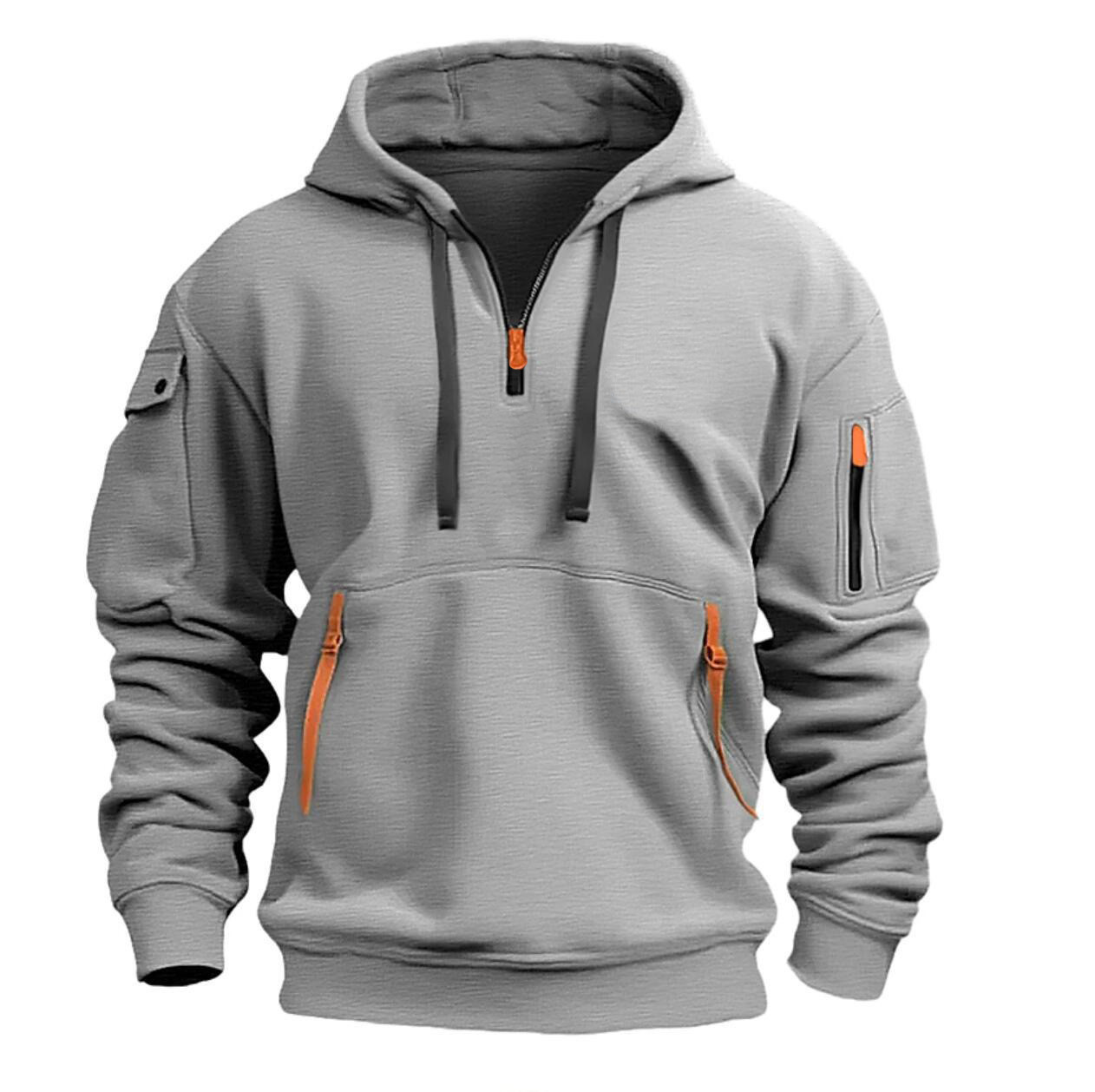 Sudadera con capucha a la moda para hombre, jersey elástico con múltiples bolsillos y cremallera en el brazo, sudadera deportiva informal de manga larga para primavera y otoño