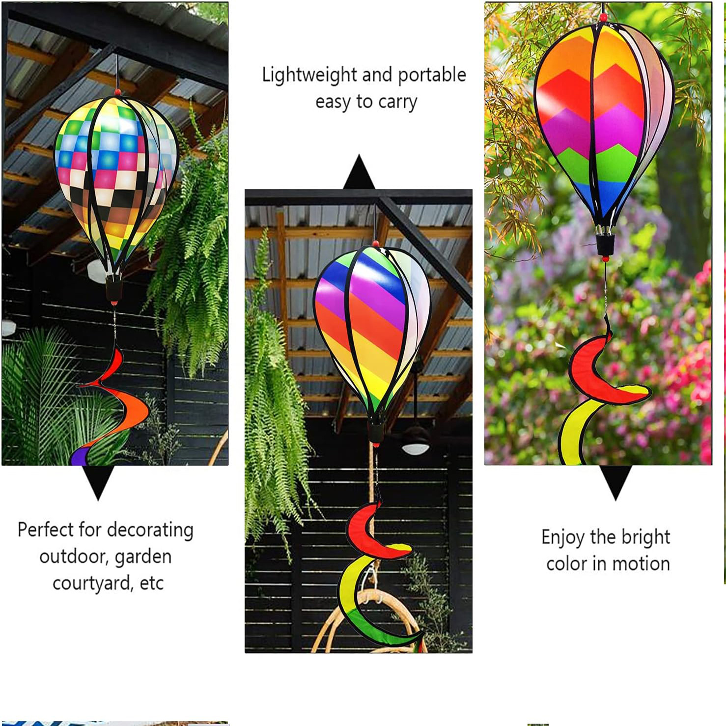 Balão de ar quente arco-íris lantejoulas arco-íris moinho de vento pingente vento para balão de ar quente